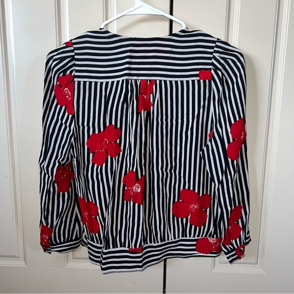 Madewell Black and Red Floral Wrap Blouse Top in Candied Orchids Size Small - Picture 10 of 12